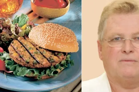 Doctor Praeger and his delicious gluten-free California burger.